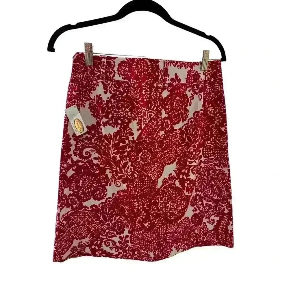 Talbot's Red and White Abstract Floral Print Midi Skirt Size 4P, NWT
